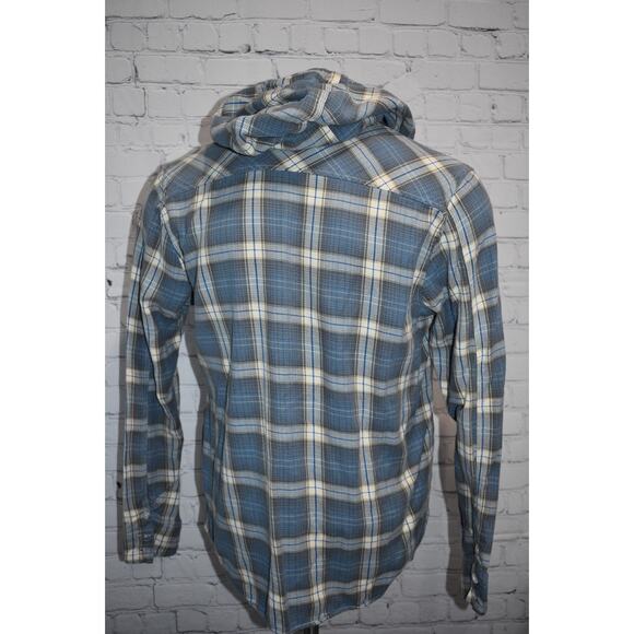 JNCO Jeans Hoodie Button Down Shirt Mens Size Large blue Plaids W/ Pockets - Picture 5 of 7